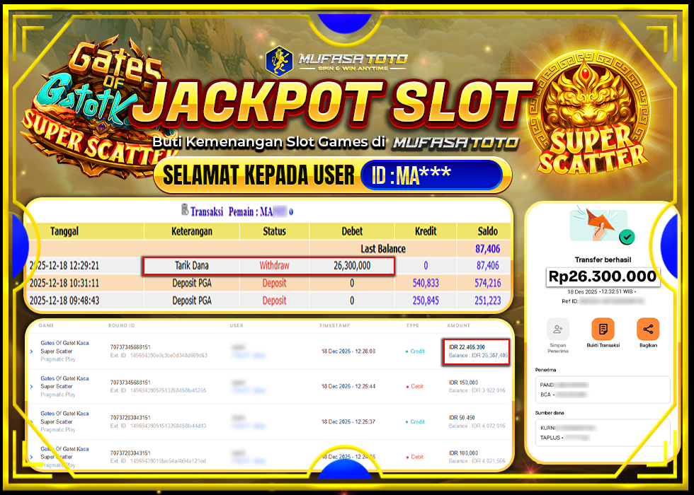 MUFASATOTO JACKPOT PRAGMATIC PLAY Rp.26.300.000|LUNAS
